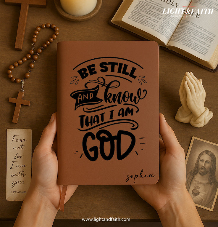 Personalized Christian Journal with "Be Still And Know That I Am God" Design, Custom Name Prayer & Faith Notebook, Religious Gift, First Communion Gifts, Birthday. NBLAF37